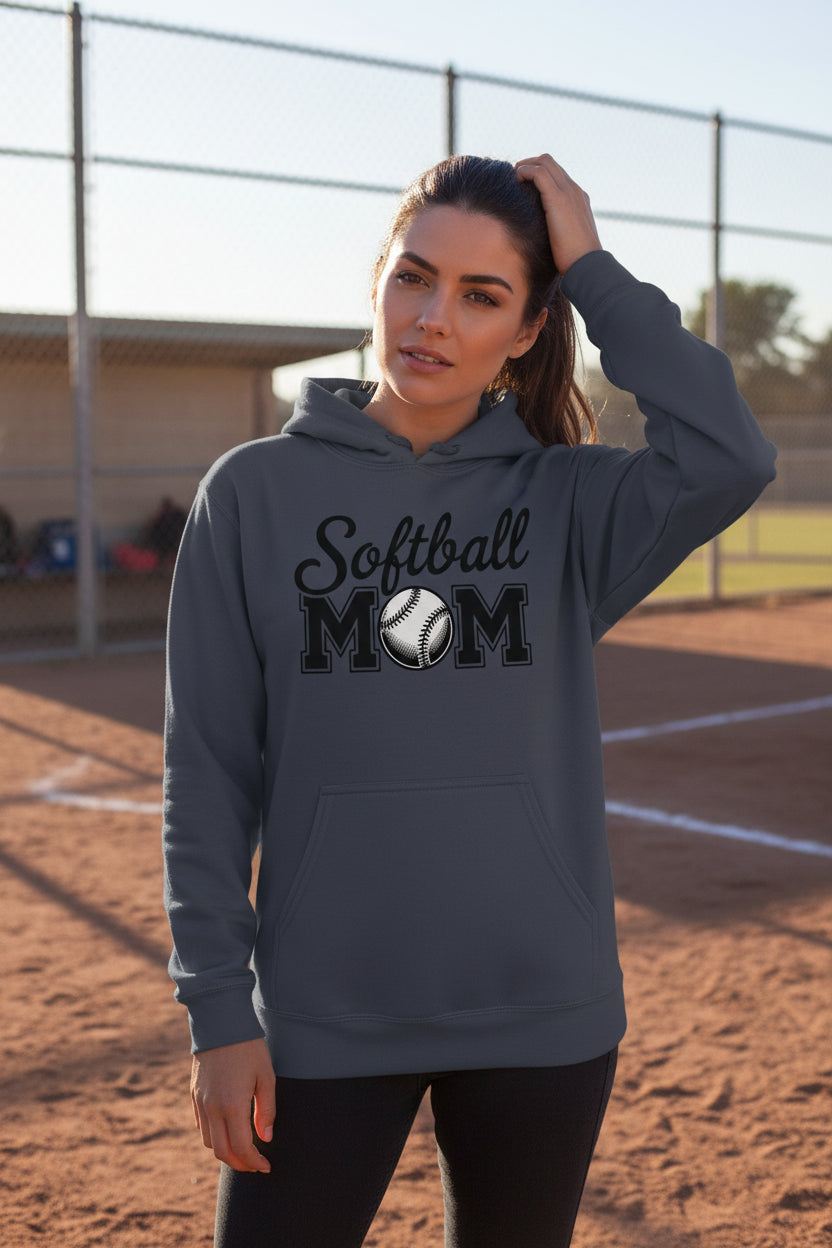 Softball Mom Script Design with Ball Graphic – Game Day Spirit Style Hoodie NAVY - FRONT