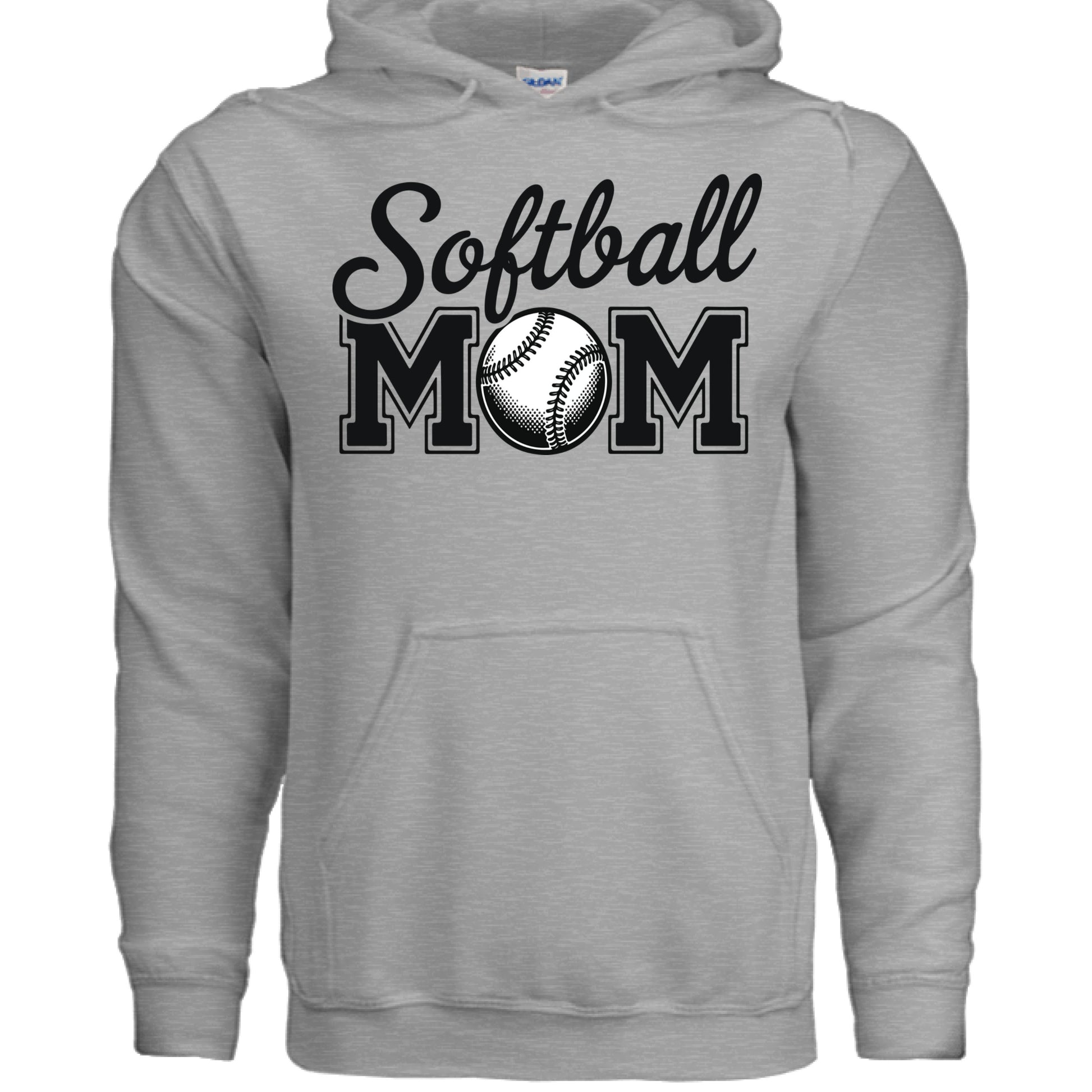 Softball Mom Script Design with Ball Graphic – Game Day Spirit Style Hoodie SPORT GREY - FRONT