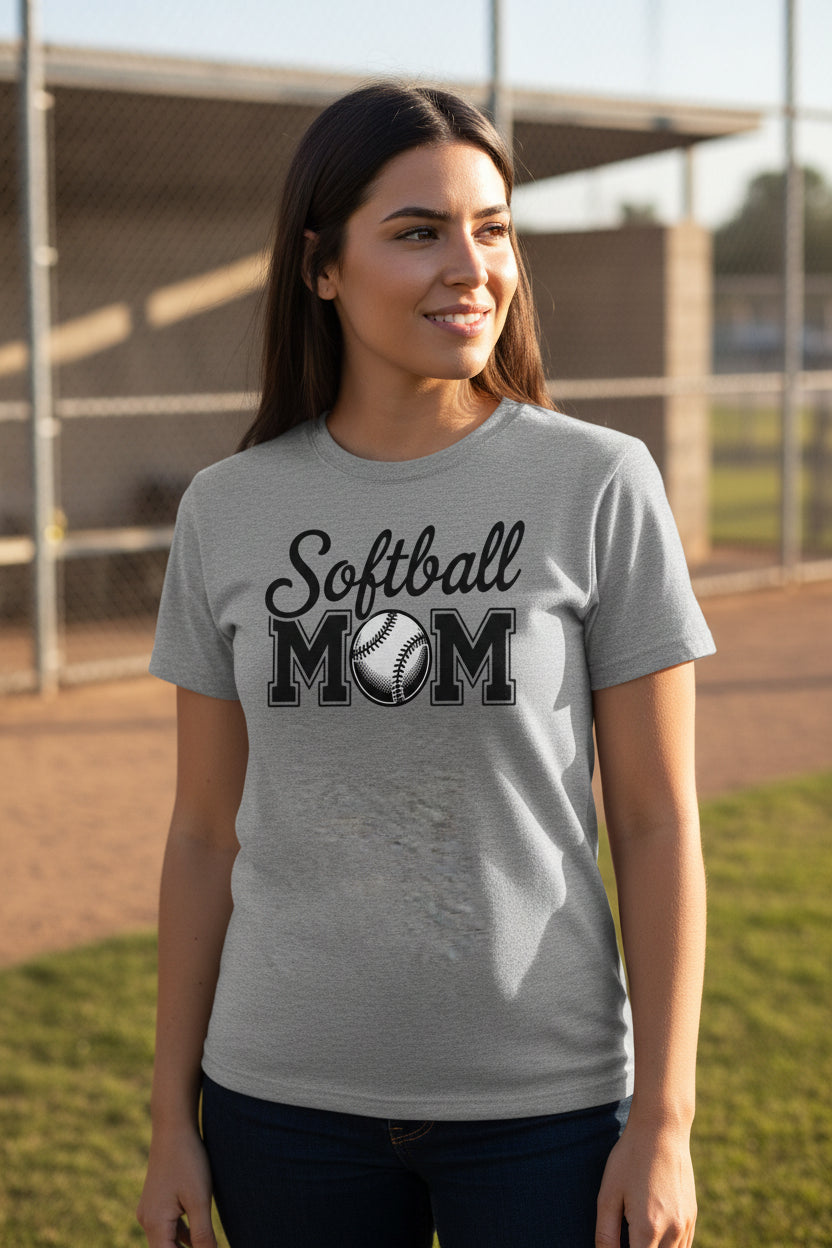 Softball Mom Script Design with Ball Graphic – Game Day Spirit Style T-Shirt DEEP HEATHER - FRONT