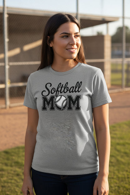 Softball Mom Script Design with Ball Graphic – Game Day Spirit Style T-Shirt DEEP HEATHER - FRONT
