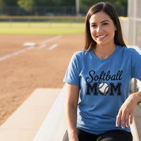Softball Mom Script Design with Ball Graphic – Game Day Spirit Style T-Shirt HTHR TRUE ROYAL - FRONT