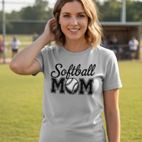 Softball Mom Script Design with Ball Graphic – Game Day Spirit Style T-Shirt ATHLETIC HEATHER - FRONT