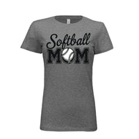 Softball Mom Script Design with Ball Graphic – Game Day Spirit Style T-Shirt DEEP HEATHER - FRONT