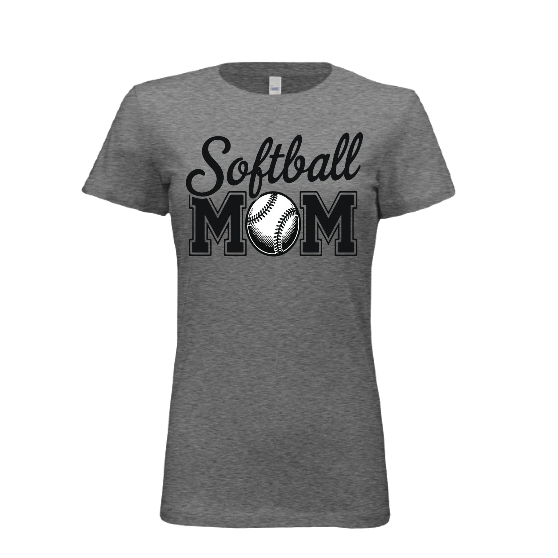Softball Mom Script Design with Ball Graphic – Game Day Spirit Style T-Shirt DEEP HEATHER - FRONT