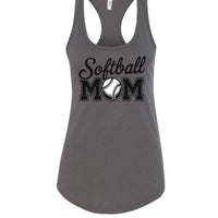 Softball Mom Script Design with Ball Graphic – Game Day Spirit Style Tank Top Dark Gray - FRONT