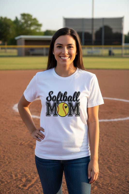 Softball Mom T-Shirt with Heart Ball – Game Day Spirit Style WHITE - 6004 - FRONT