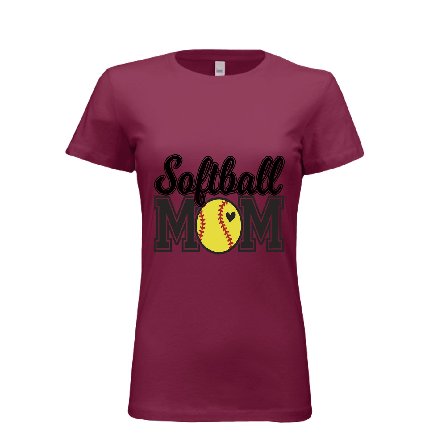 Softball Mom T-Shirt with Heart Ball – Game Day Spirit Style MAROON - 6004 - FRONT