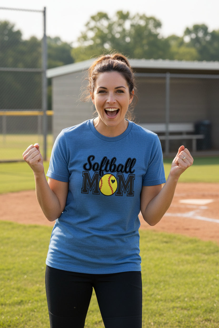 Softball Mom T-Shirt with Heart Ball – Game Day Spirit Style HTHR TRUE ROYAL - 6004 - FRONT