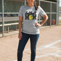 Softball Mom T-Shirt with Heart Ball – Game Day Spirit Style ATHLETIC HEATHER - 6004 - FRONT