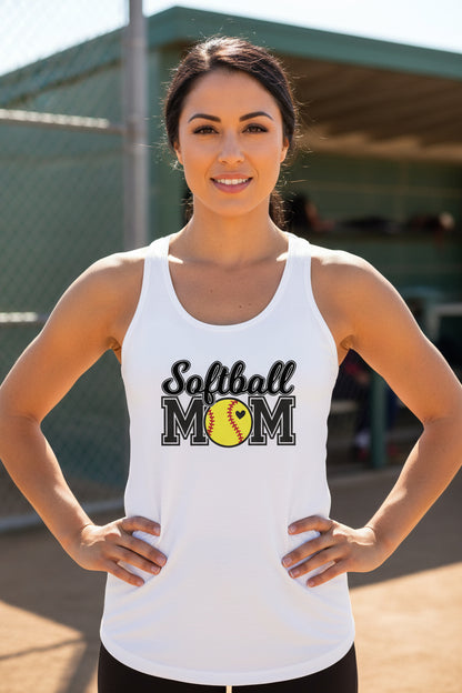 Softball Mom Tank Top with Heart Ball – Game Day Spirit Style White - N1533 - FRONT