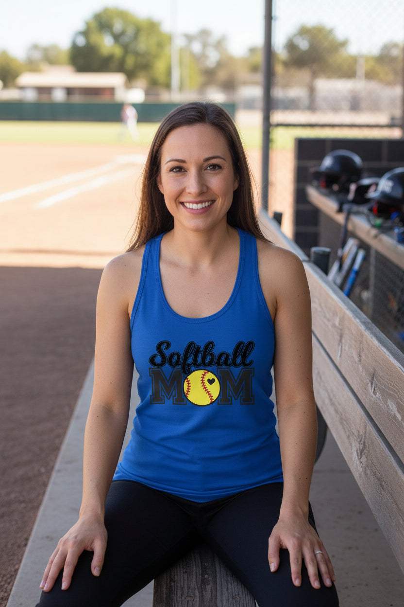 Softball Mom Tank Top with Heart Ball – Game Day Spirit Style Royal - N1533 - FRONT