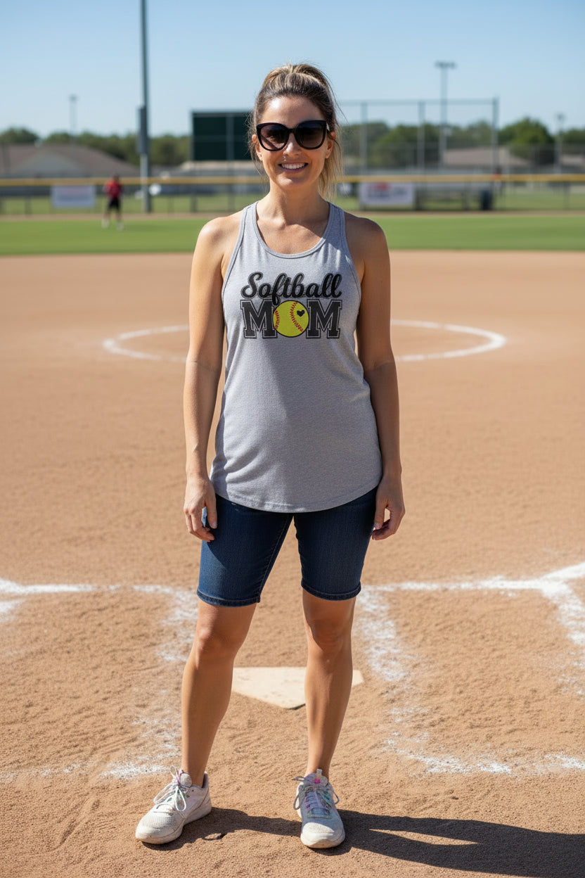 Softball Mom Tank Top with Heart Ball – Game Day Spirit Style Heather Gray - N1533 - FRONT