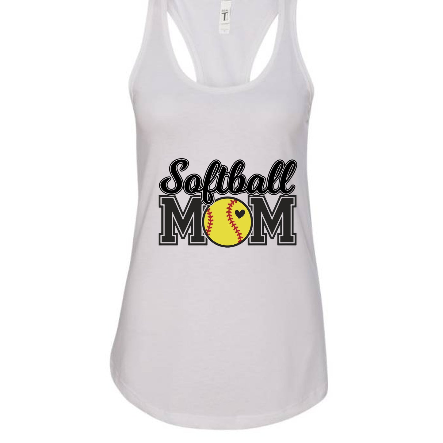 Softball Mom Tank Top with Heart Ball – Game Day Spirit Style White - N1533 - FRONT