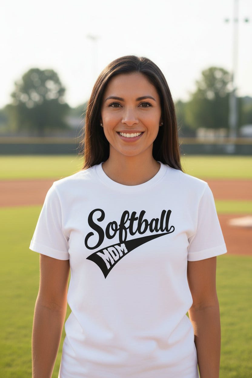 Softball Mom Vibes – Stylish Sports Parent Pride Statement T-Shirt WHITE - FRONT