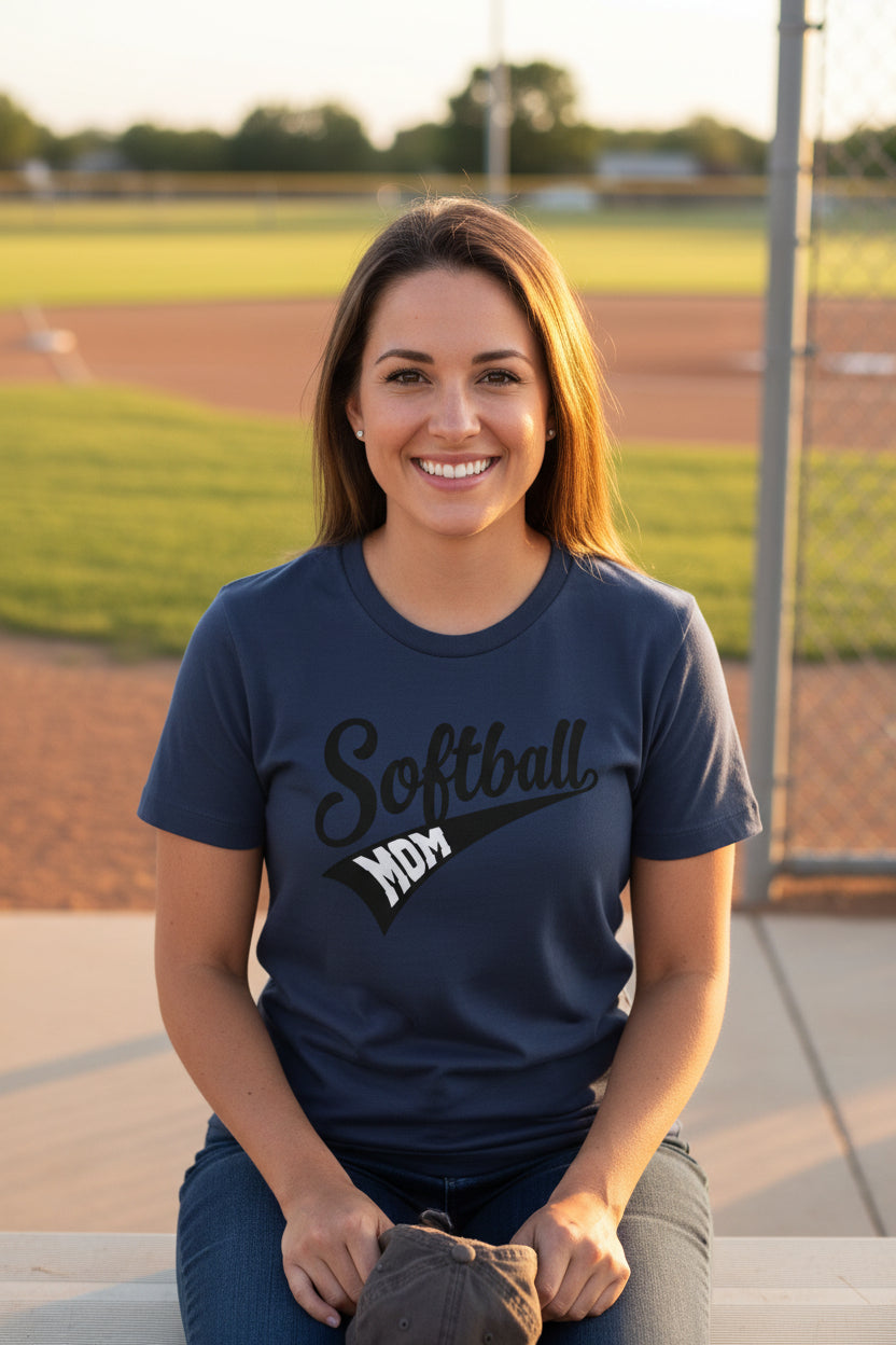 Softball Mom Vibes – Stylish Sports Parent Pride Statement T-Shirt NAVY - FRONT