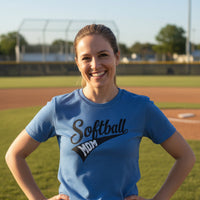 Softball Mom Vibes – Stylish Sports Parent Pride Statement T-Shirt HTHR TRUE ROYAL - FRONT