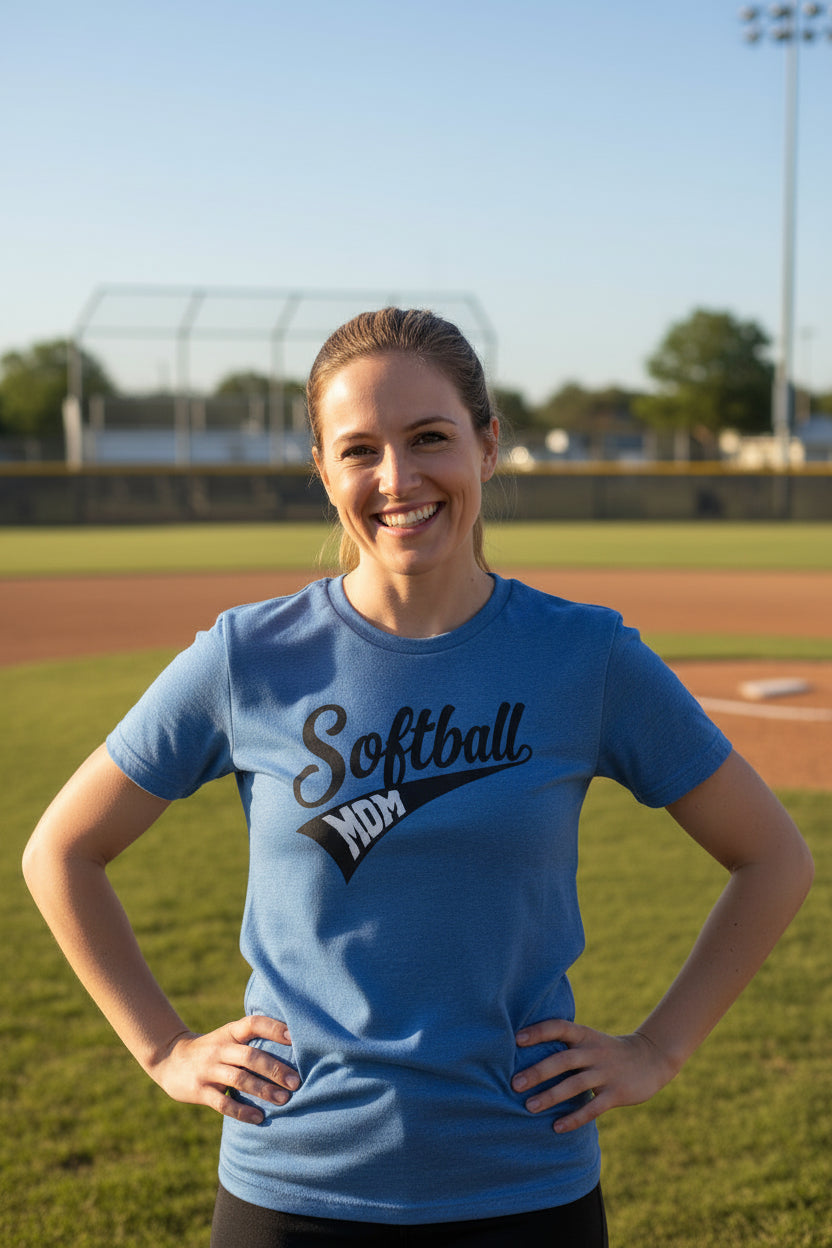 Softball Mom Vibes – Stylish Sports Parent Pride Statement T-Shirt HTHR TRUE ROYAL - FRONT