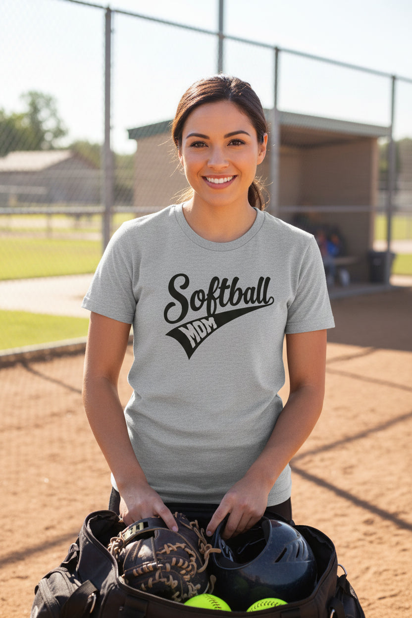Softball Mom Vibes – Stylish Sports Parent Pride Statement T-Shirt ATHLETIC HEATHER - FRONT