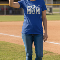 Softball Mom Vintage T-Shirt Design with Batter Silhouette Action Graphic TRUE ROYAL - FRONT