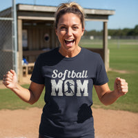 Softball Mom Vintage T-Shirt Design with Batter Silhouette Action Graphic NAVY - FRONT