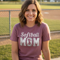 Softball Mom Vintage T-Shirt Design with Batter Silhouette Action Graphic MAROON - FRONT