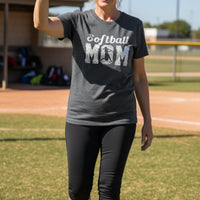 Softball Mom Vintage T-Shirt Design with Batter Silhouette Action Graphic DRK GREY HEATHER - FRONT