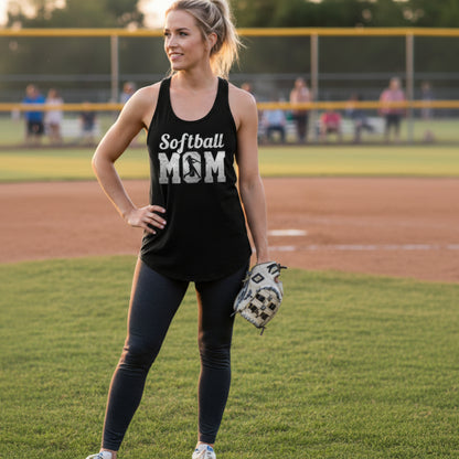 Softball Mom Vintage Tank Top Design with Batter Silhouette Action Graphic Black - FRONT