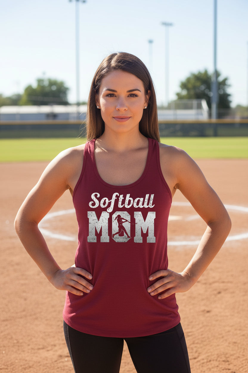 Softball Mom Vintage Tank Top Design with Batter Silhouette Action Graphic Scarlet - FRONT