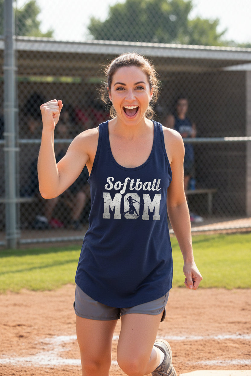 Softball Mom Vintage Tank Top Design with Batter Silhouette Action Graphic Midnight Navy - FRONT
