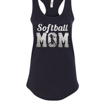 Softball Mom Vintage Tank Top Design with Batter Silhouette Action Graphic BLACK- FRONT