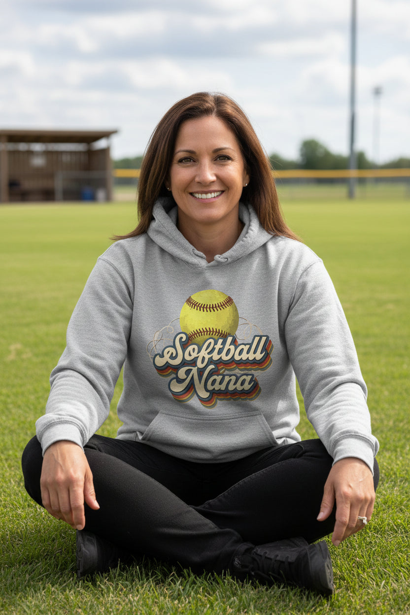 Softball Nana Groovy Retro Sports Family Fan Hoodie SPORT GREY - SF500 - FRONT