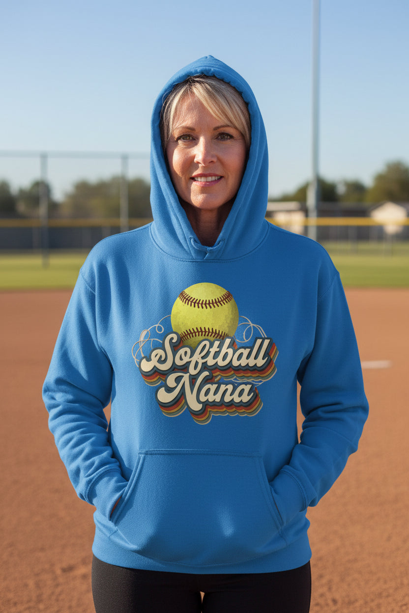 Softball Nana Groovy Retro Sports Family Fan Hoodie Royal - SF500 - FRONT