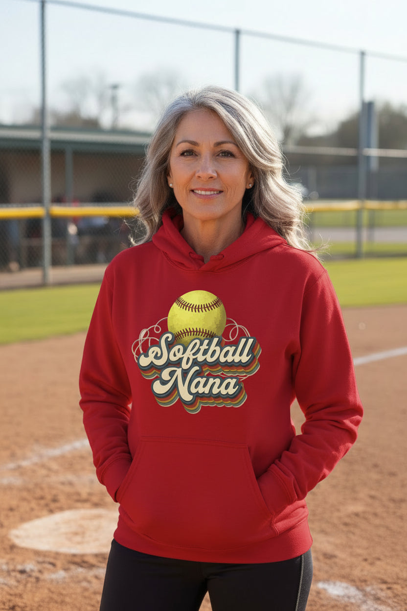 Softball Nana Groovy Retro Sports Family Fan Hoodie RED - SF500 - FRONT