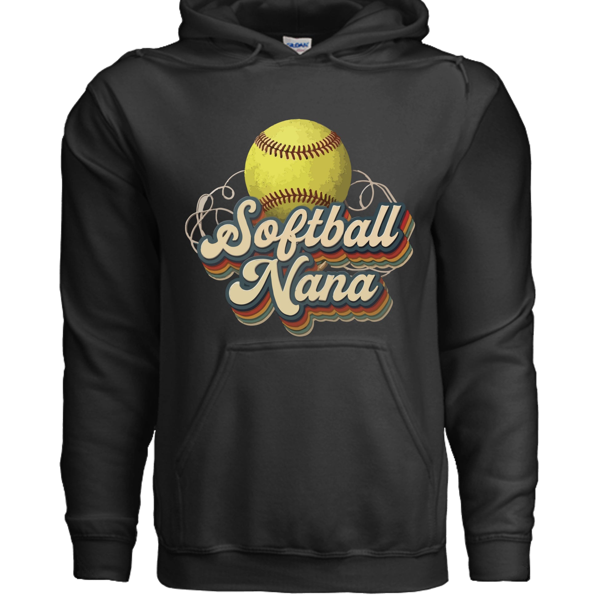 Softball Nana Groovy Retro Sports Family Fan Hoodie BLACK - SF500 - FRONT