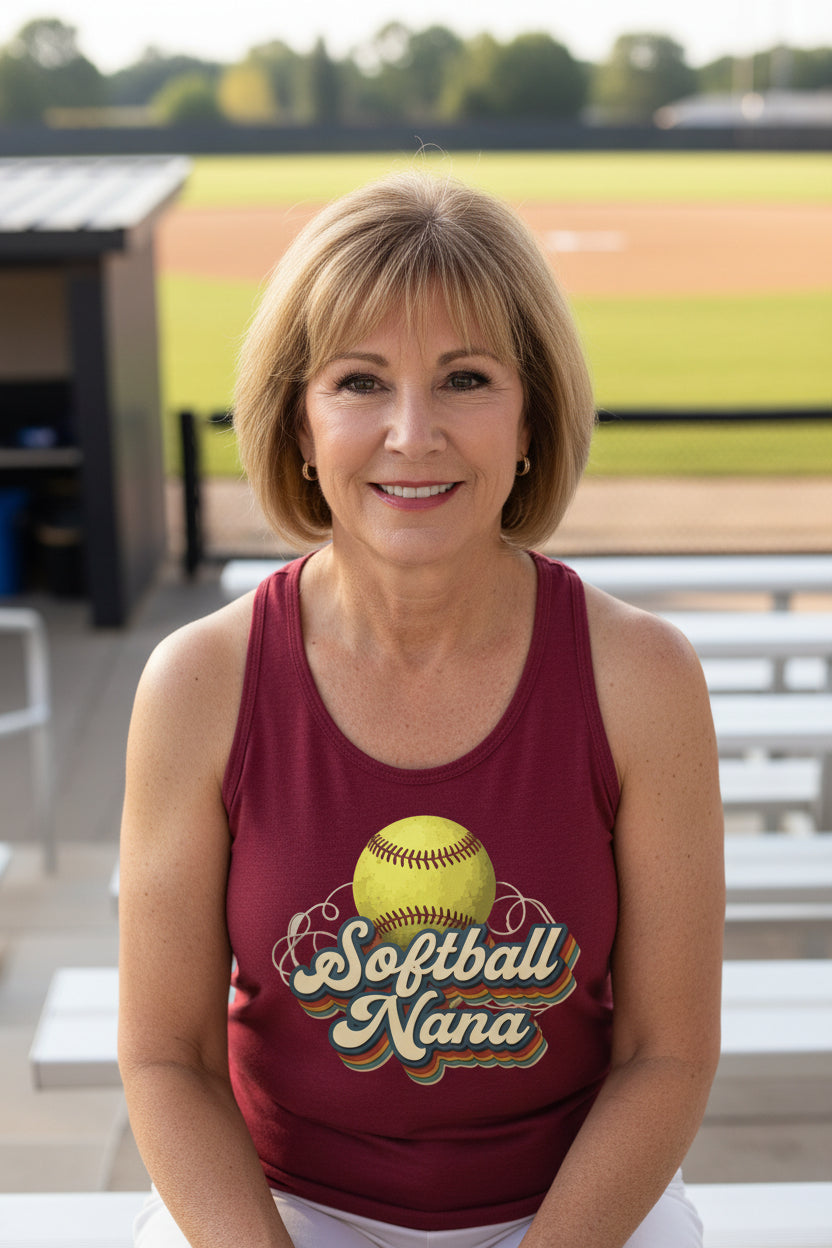 Softball Nana Groovy Retro Sports Family Fan Tank Top Scarlet - N1533 - FRONT