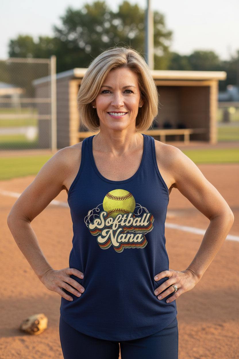 Softball Nana Groovy Retro Sports Family Fan Tank Top Midnight Navy - N1533 - FRONT