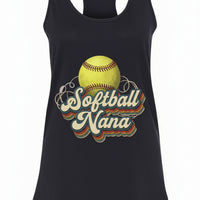 Softball Nana Groovy Retro Sports Family Fan Tank Top Black - N1533 - FRONT