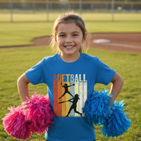 Softball Retro Sunset Silhouette Design Girls Sports Fan Artwork T-Shirt Royal - G640B - FRONT