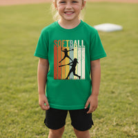 Softball Retro Sunset Silhouette Design Girls Sports Fan Artwork T-Shirt Irish Green - G640B - FRONT