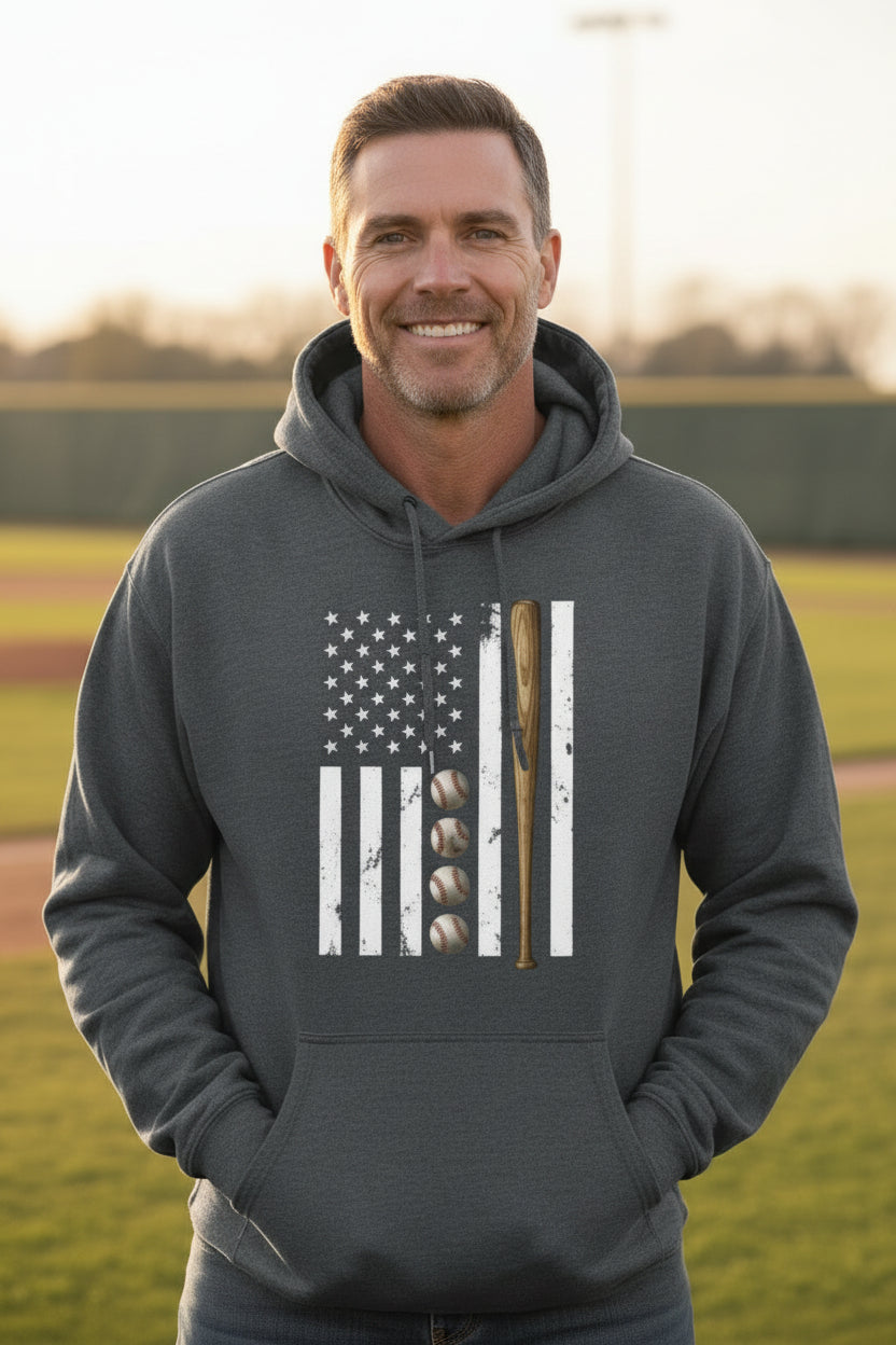 USA Baseball Flag Design - Patriotic Athlete & Bas 5eball Lover Mens Hoodie  DARK HEATHER - FRONT