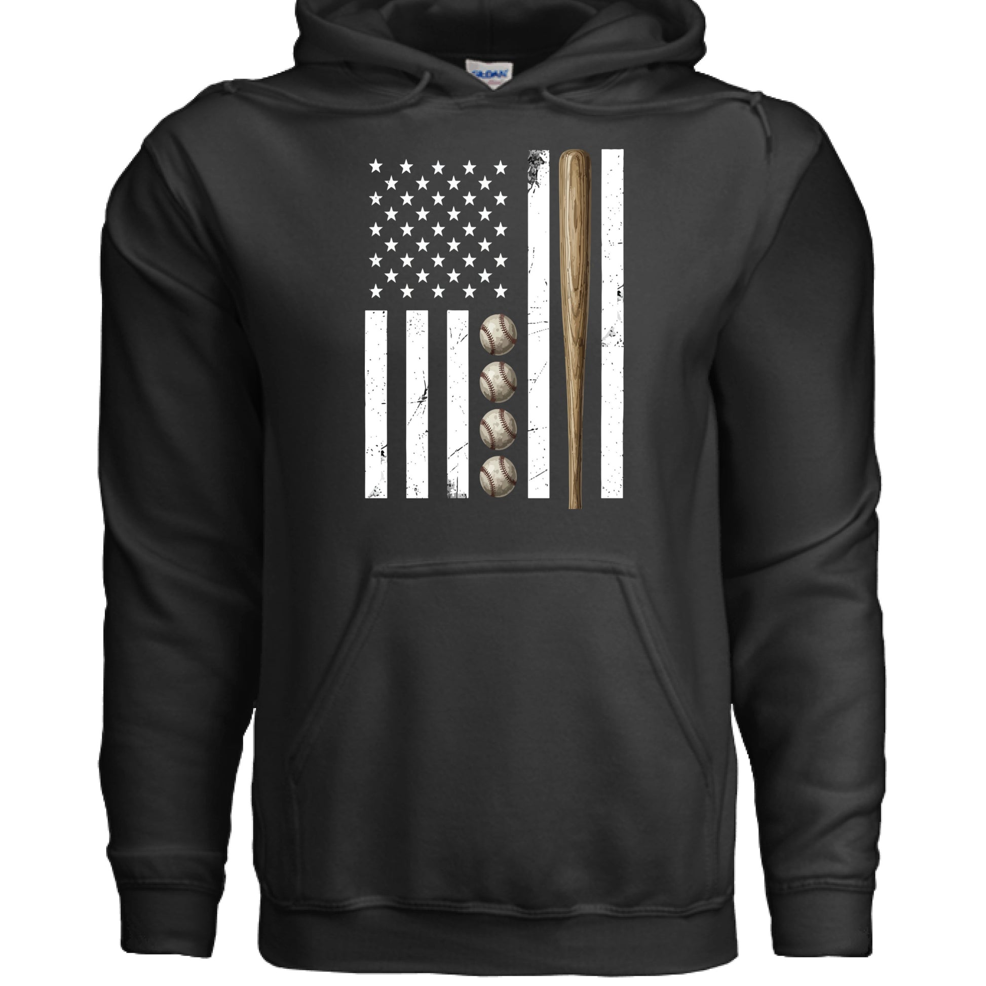USA Baseball Flag Design - Patriotic Athlete & Baseball Lover Mens Hoodie BLACK - FRONT