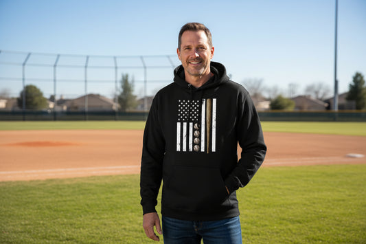USA Baseball Flag Design - Patriotic Athlete & Baseball Lover Mens Hoodie BLACK - FRONT