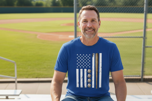 USA Baseball Flag Design - Patriotic Athlete & Baseball Lover Mens T-Shirt ROYAL - FRONT