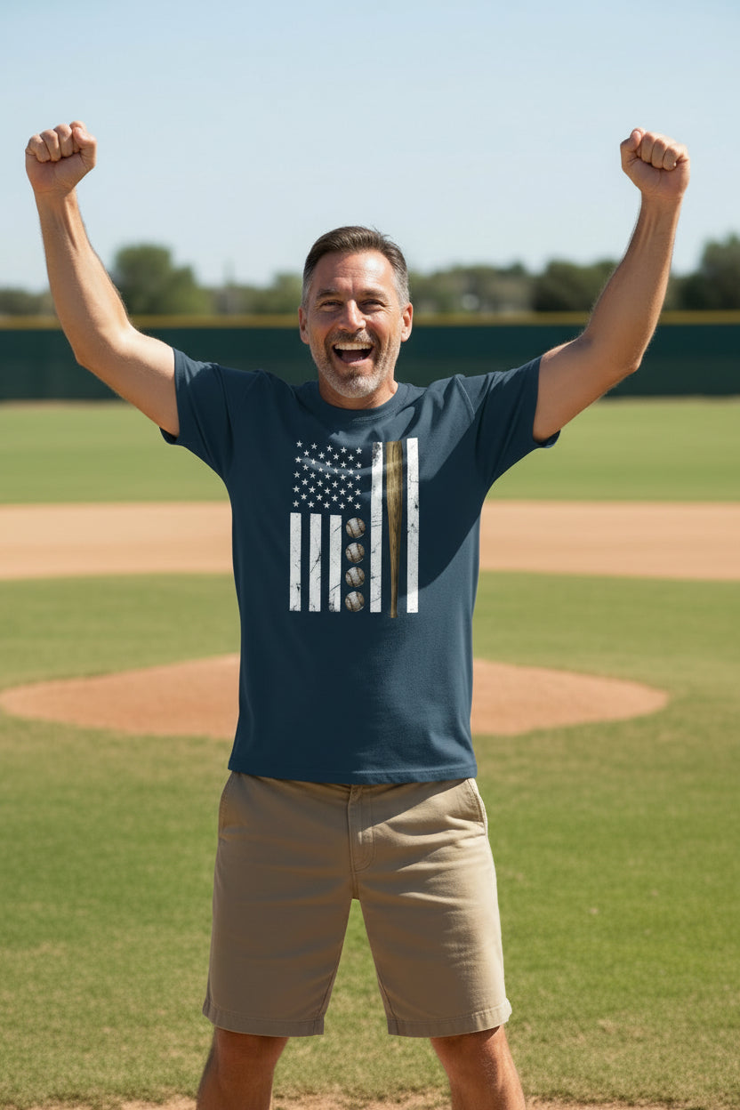 USA Baseball Flag Design - Patriotic Athlete & Baseball Lover Mens T-Shirt MIDNIGHT NAVY - FRONT