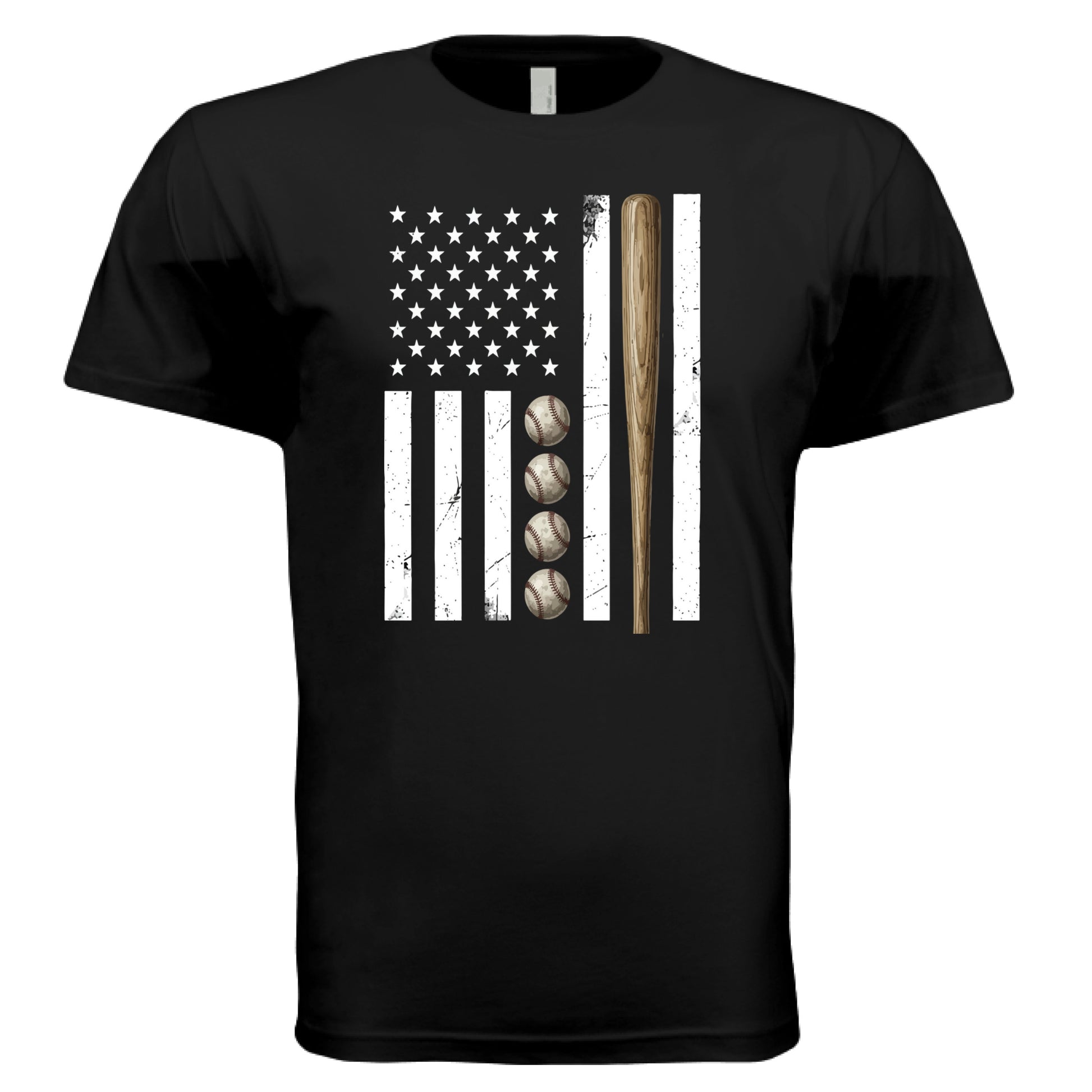 USA Baseball Flag Design - Patriotic Athlete & Baseball Lover Mens T-Shirt BLACK - FRONT