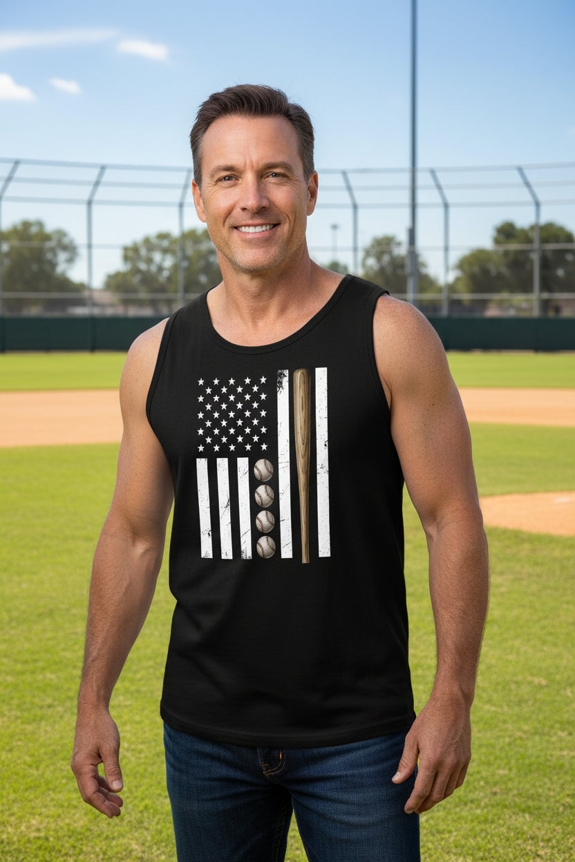 USA Baseball Flag Design - Patriotic Athlete & Baseball Lover Mens Tank Top BLACK - FRONT