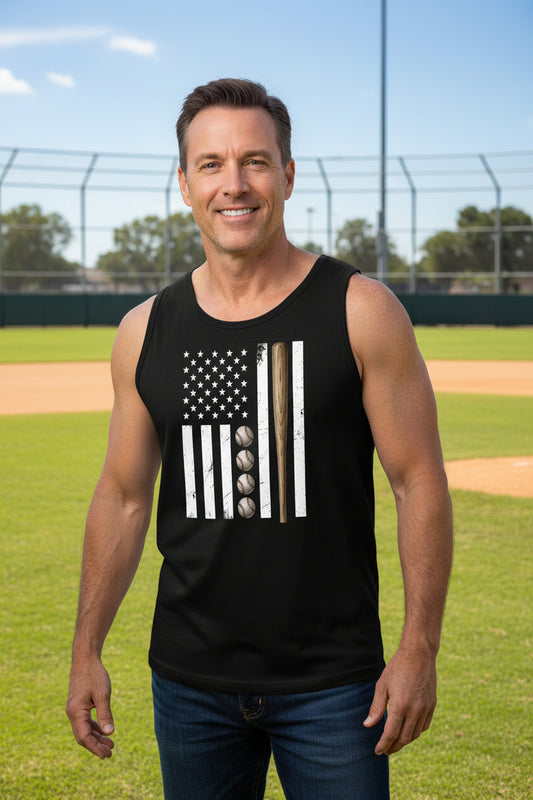 USA Baseball Flag Design - Patriotic Athlete & Baseball Lover Mens Tank Top BLACK - FRONT