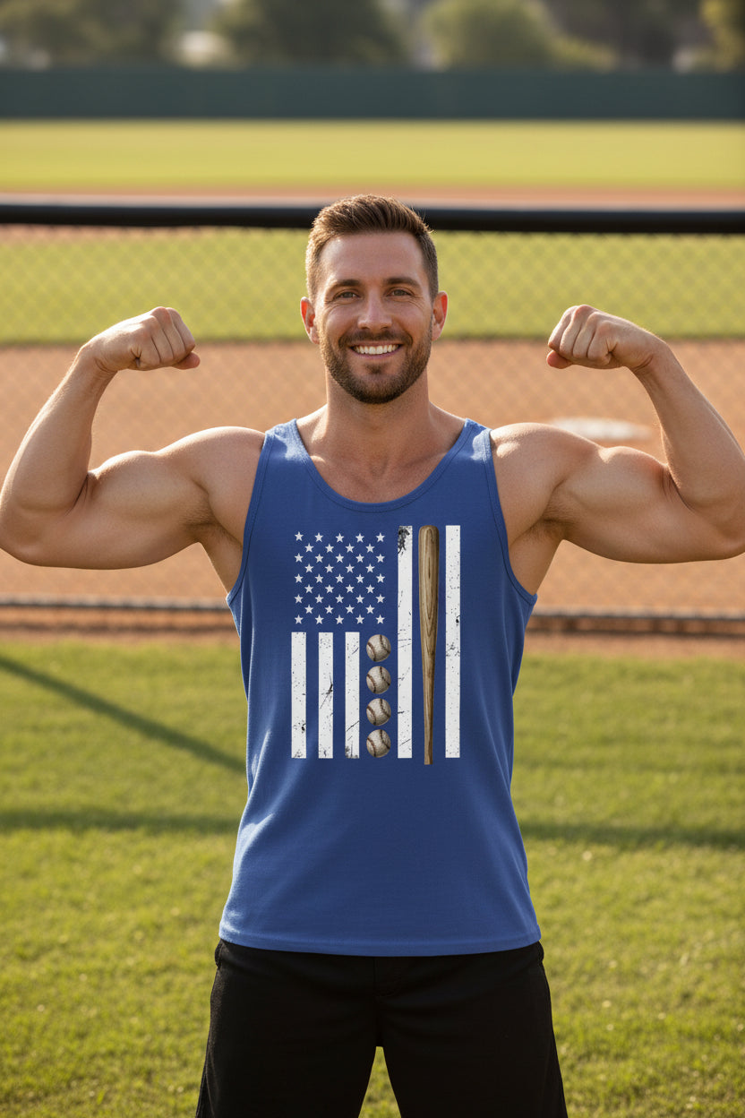 USA Baseball Flag Design - Patriotic Athlete & Baseball Lover Mens Tank Top TRUE ROYAL - FRONT
