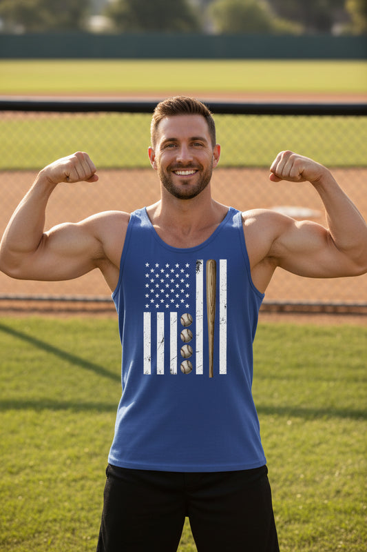 USA Baseball Flag Design - Patriotic Athlete & Baseball Lover Mens Tank Top TRUE ROYAL - FRONT