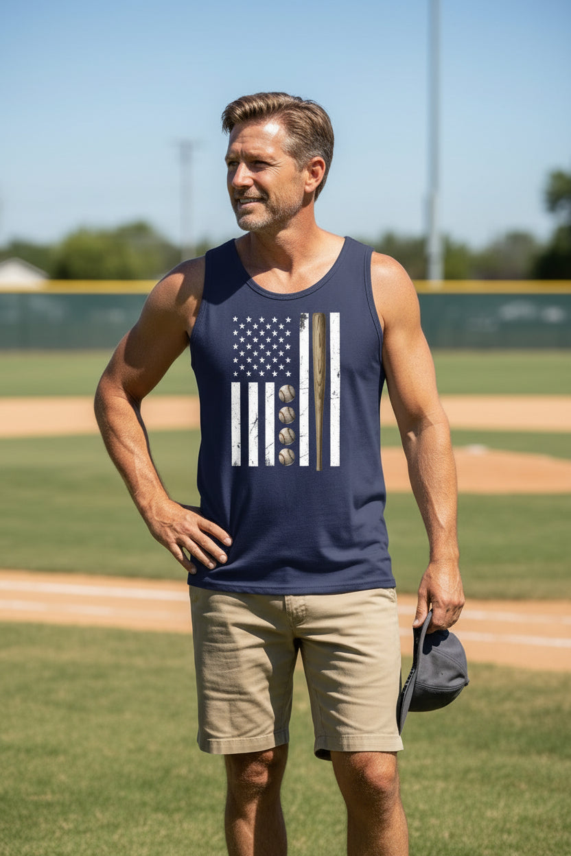 USA Baseball Flag Design - Patriotic Athlete & Baseball Lover Mens Tank Top NAVY - FRONT
